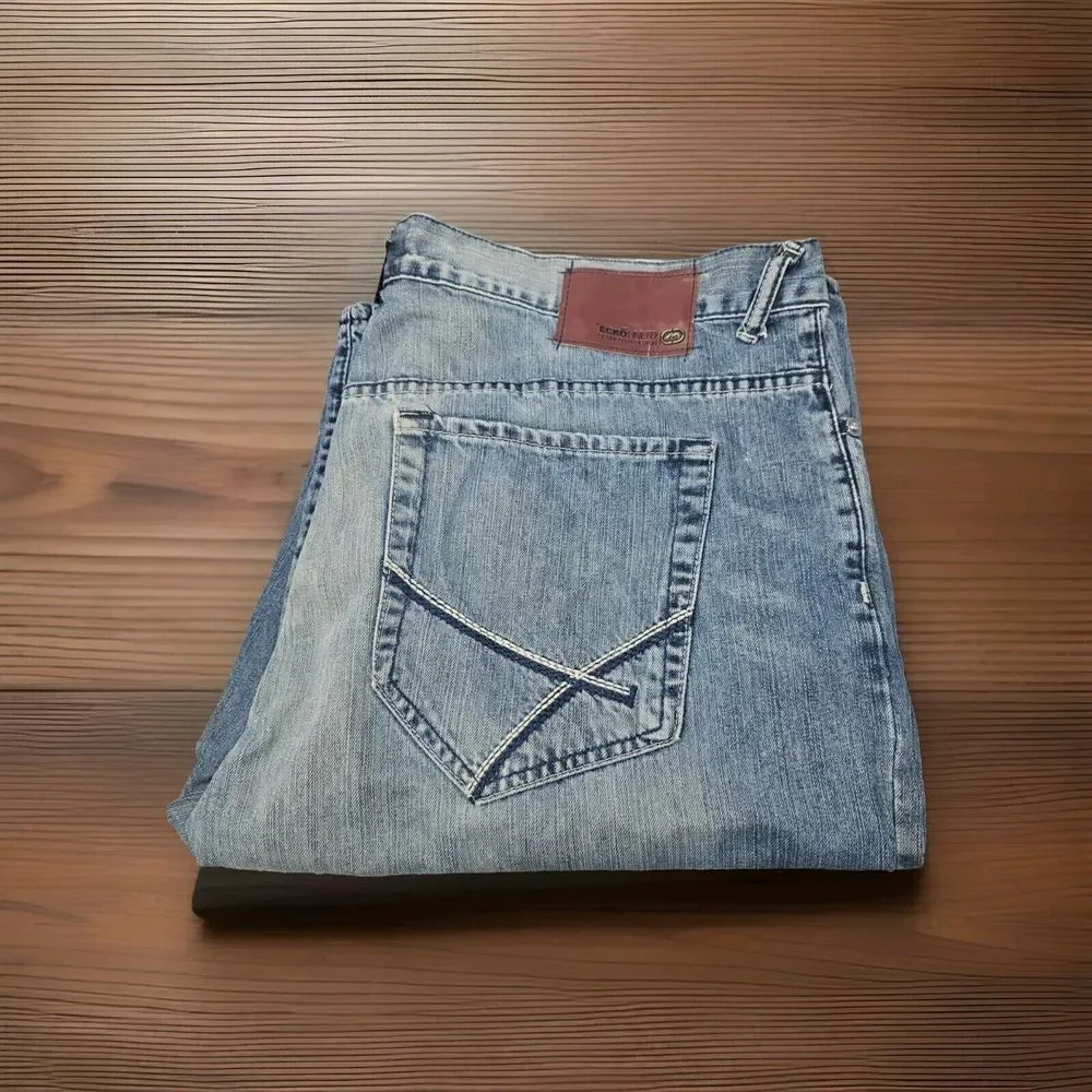Ecko Unltd Embroidered Jean Shorts Size 40‎ Baggy Blue Jorts Wide Leg Skate Y2K